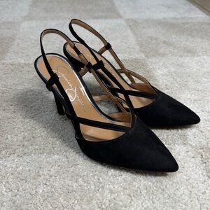 Jessica Simpson Black Suede Pointed Toe Slingback Heels